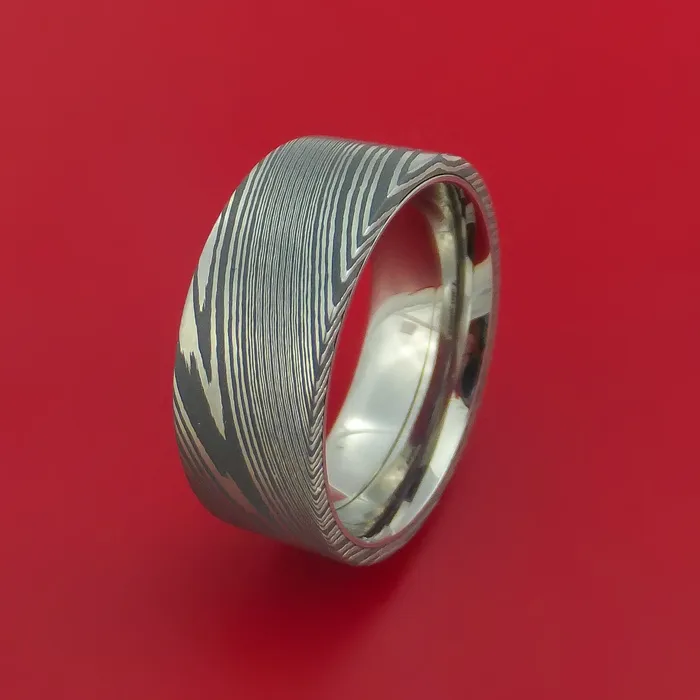 Lashbrook Damascus Steel Ring with Titanium Sleeve Custom Made Band Rings Lashbrook Damascus Steel Ring with Titanium Sleeve Custom Made Band Rings