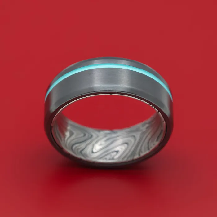Lashbrook Rings Black Zirconium and Marble Kuro Damascus Ring with Cerakote Inlay Custom Made Lashbrook Rings Black Zirconium and Marble Kuro Damascus Ring with Cerakote Inlay Custom Made