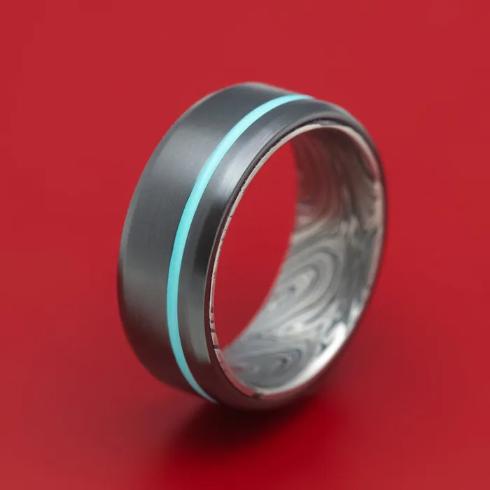Lashbrook Rings Black Zirconium and Marble Kuro Damascus Ring with Cerakote Inlay Custom Made Lashbrook Rings Black Zirconium and Marble Kuro Damascus Ring with Cerakote Inlay Custom Made