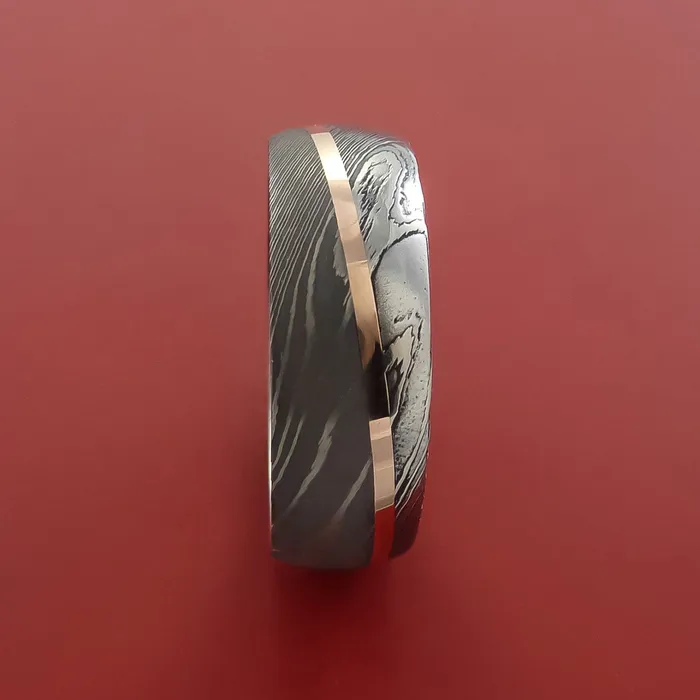 Lashbrook Rings Damascus Steel Ring with 14k Rose Gold Inlay Custom Made Band Lashbrook Rings Damascus Steel Ring with 14k Rose Gold Inlay Custom Made Band
