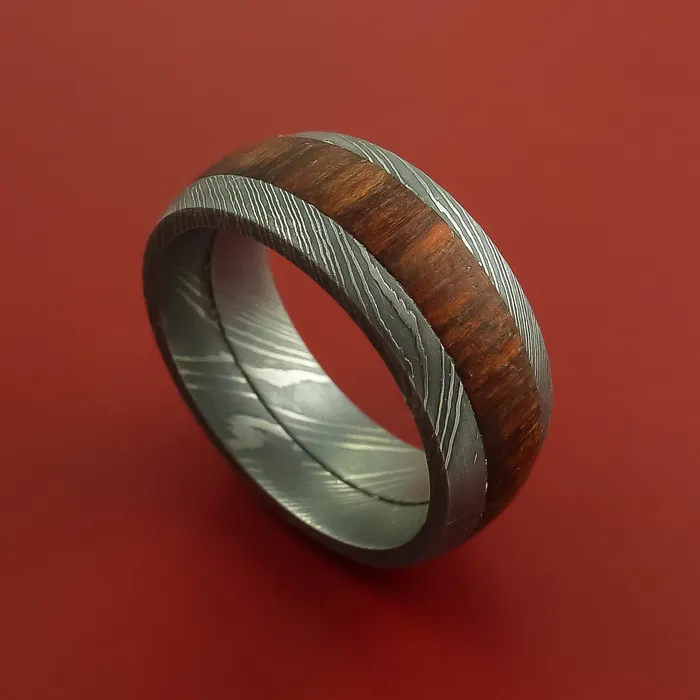 Lashbrook Rings Damascus Steel Ring with Hardwood Inlay Custom Made Band