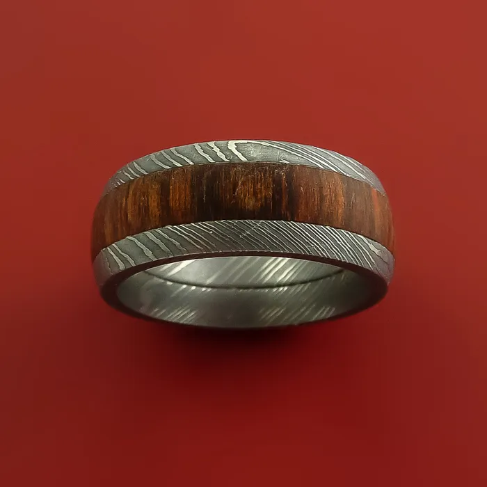 Lashbrook Rings Damascus Steel Ring with Hardwood Inlay Custom Made Band Lashbrook Rings Damascus Steel Ring with Hardwood Inlay Custom Made Band