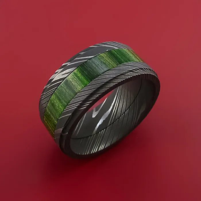 Lashbrook Rings Damascus Steel Ring with Hardwood Inlay Custom Made Band Lashbrook Rings Damascus Steel Ring with Hardwood Inlay Custom Made Band