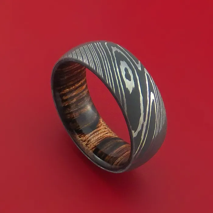 Lashbrook Rings Damascus Steel Ring with Interior Hardwood Sleeve Custom Made Band Lashbrook Rings Damascus Steel Ring with Interior Hardwood Sleeve Custom Made Band