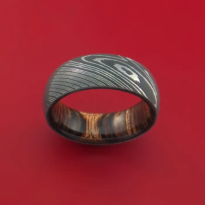 Lashbrook Rings Damascus Steel Ring with Interior Hardwood Sleeve Custom Made Band Lashbrook Rings Damascus Steel Ring with Interior Hardwood Sleeve Custom Made Band