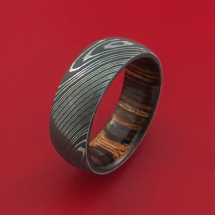 Lashbrook Rings Damascus Steel Ring with Interior Hardwood Sleeve Custom Made Band Lashbrook Rings Damascus Steel Ring with Interior Hardwood Sleeve Custom Made Band