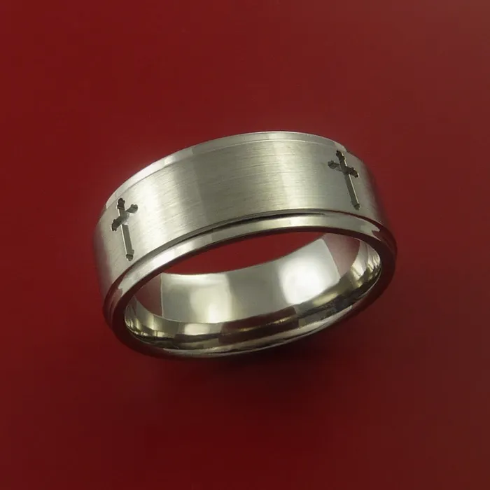 Lashbrook Rings Titanium Ring with Milled Cross Inlay Custom Made Band Lashbrook Rings Titanium Ring with Milled Cross Inlay Custom Made Band