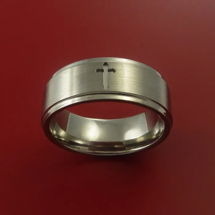 Lashbrook Rings Titanium Ring with Milled Cross Inlay Custom Made Band Lashbrook Rings Titanium Ring with Milled Cross Inlay Custom Made Band