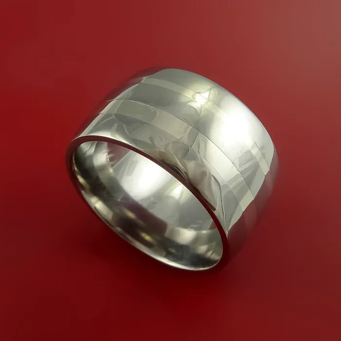 Lashbrook Rings Wide Titanium Ring with 14K White Gold Inlays Custom Made Band Lashbrook Rings Wide Titanium Ring with 14K White Gold Inlays Custom Made Band