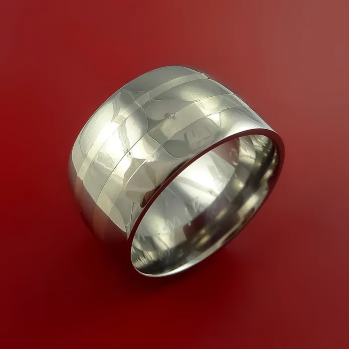 Lashbrook Rings Wide Titanium Ring with 14K White Gold Inlays Custom Made Band