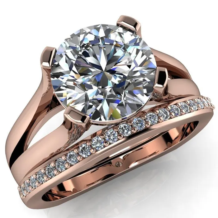 Loie Round Center Stone Split Shank 4 Prong Ring Fire Brilliance Rings