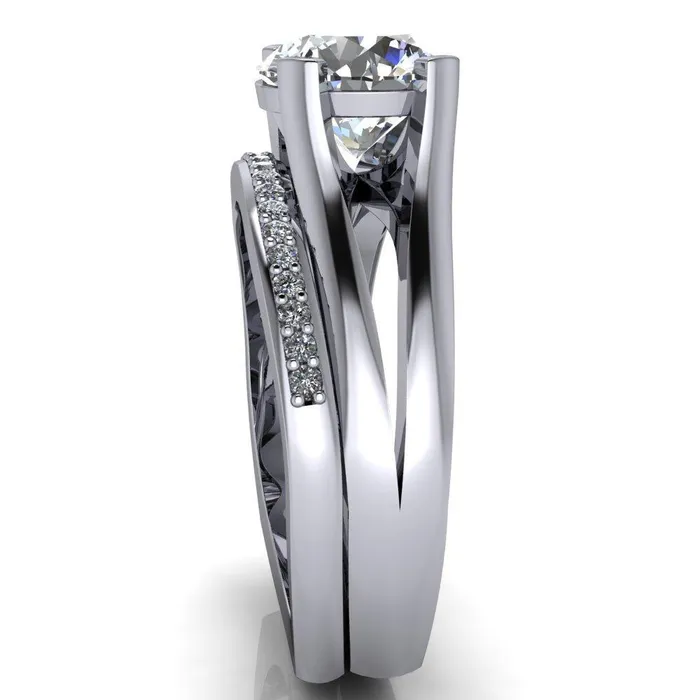 Loie Round Center Stone Split Shank 4 Prong Ring Fire Brilliance Rings