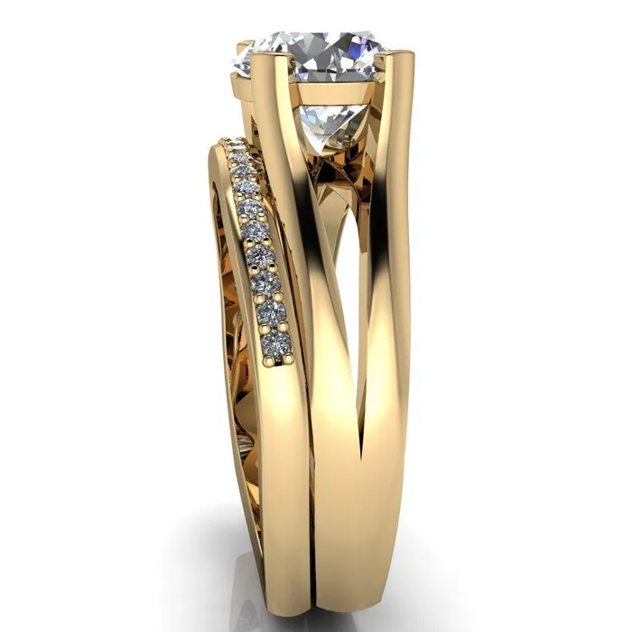 Loie Round Center Stone Split Shank 4 Prong Ring Fire Brilliance Rings