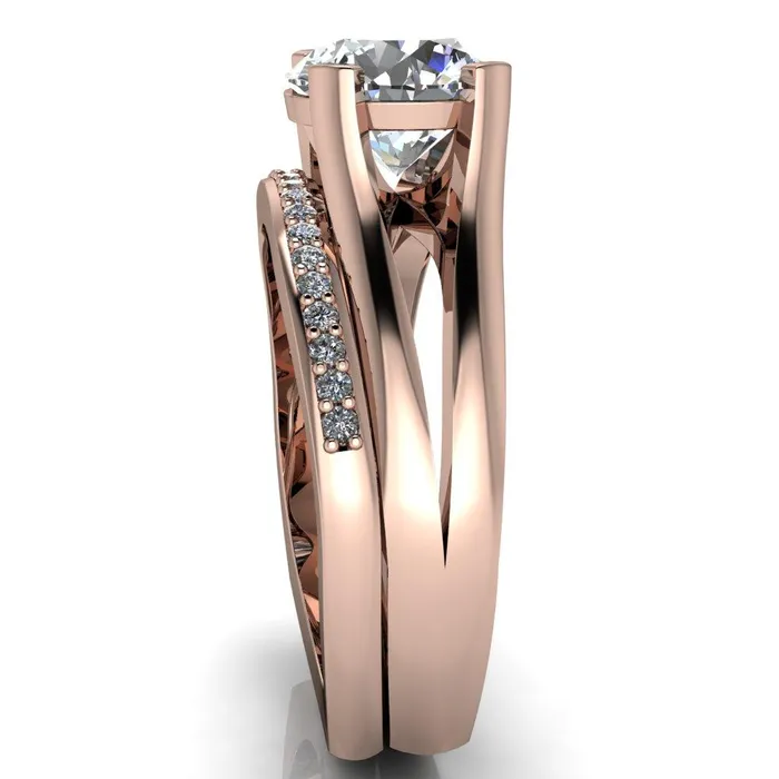 Loie Round Center Stone Split Shank 4 Prong Ring Fire Brilliance Rings