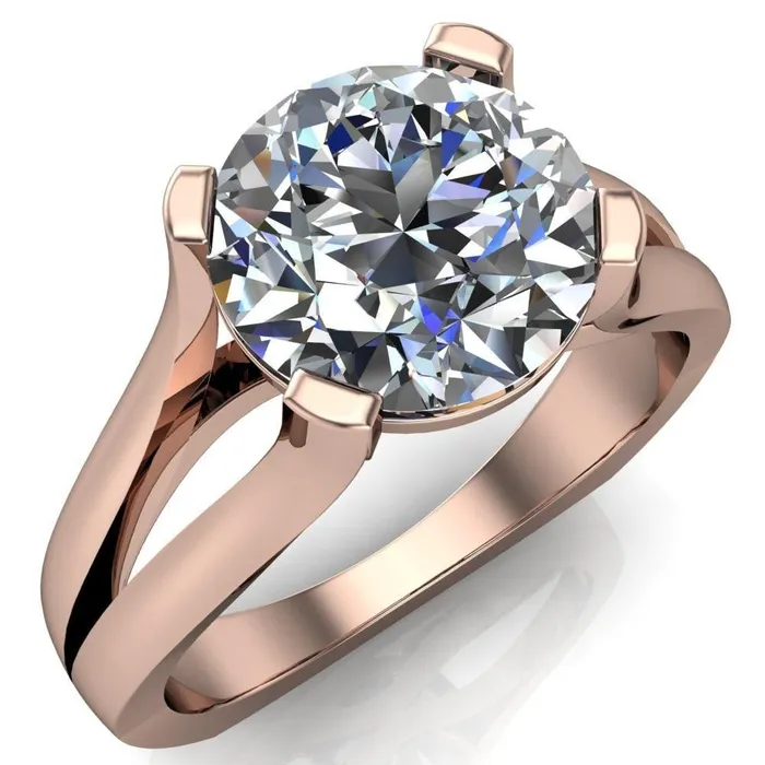 Loie Round Center Stone Split Shank 4 Prong Ring Fire Brilliance Rings