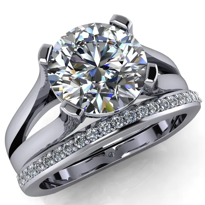Loie Round Center Stone Split Shank 4 Prong Ring Fire Brilliance Rings