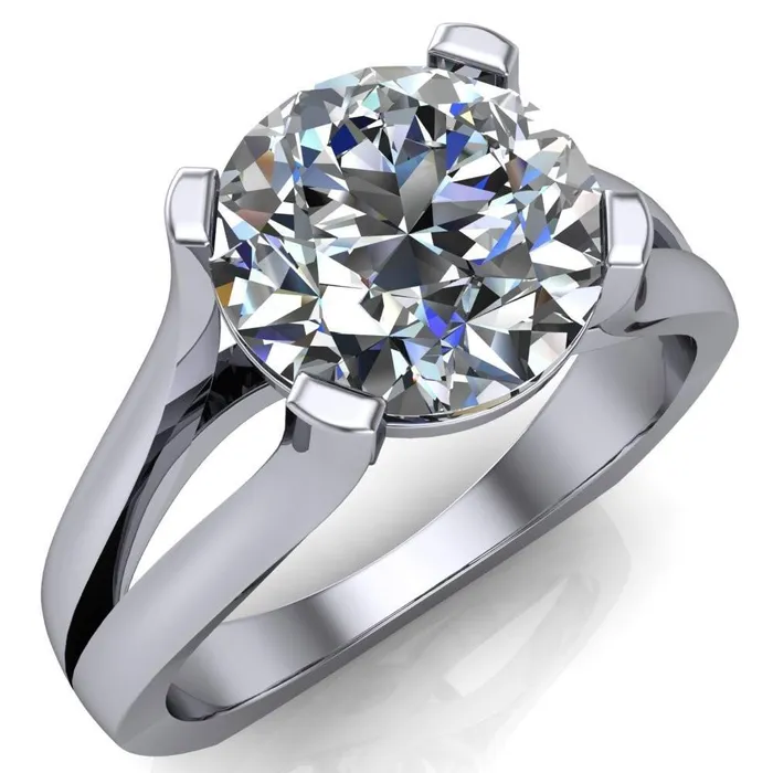 Loie Round Center Stone Split Shank 4 Prong Ring Fire Brilliance Rings