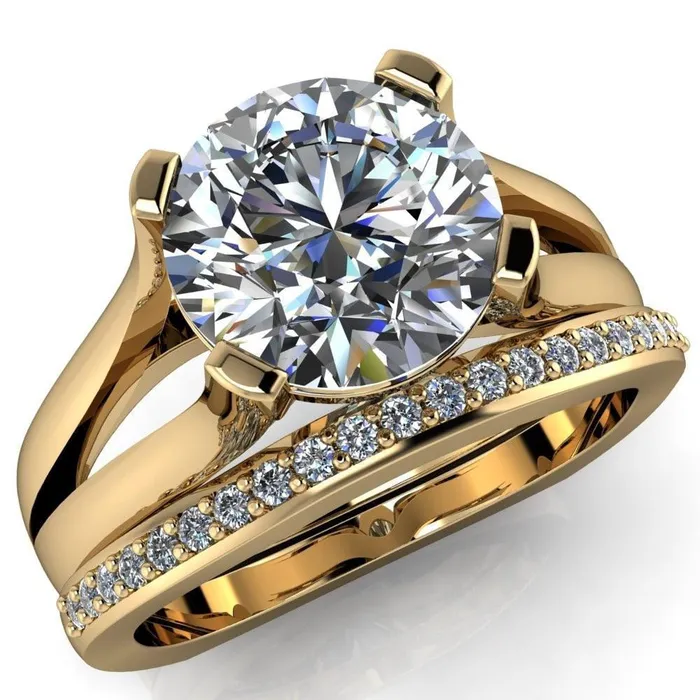 Loie Round Center Stone Split Shank 4 Prong Ring Fire Brilliance Rings