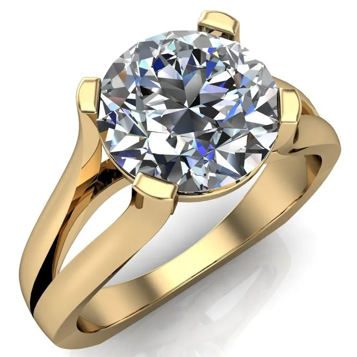 Loie Round Center Stone Split Shank 4 Prong Ring Fire Brilliance Rings