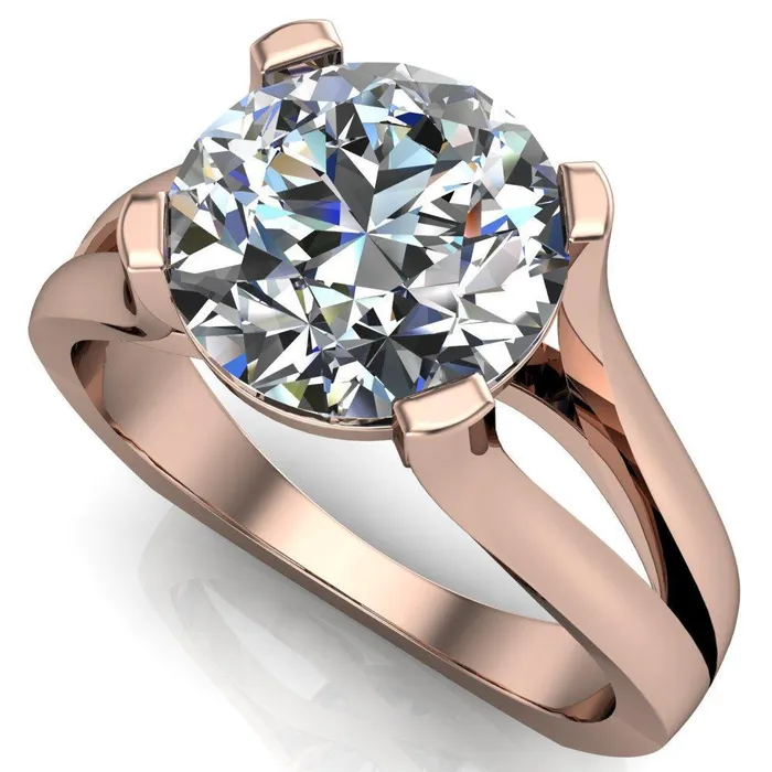 Loie Round Center Stone Split Shank 4 Prong Ring Fire Brilliance Rings