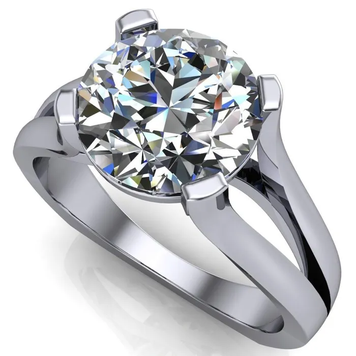 Loie Round Center Stone Split Shank 4 Prong Ring Fire Brilliance Rings
