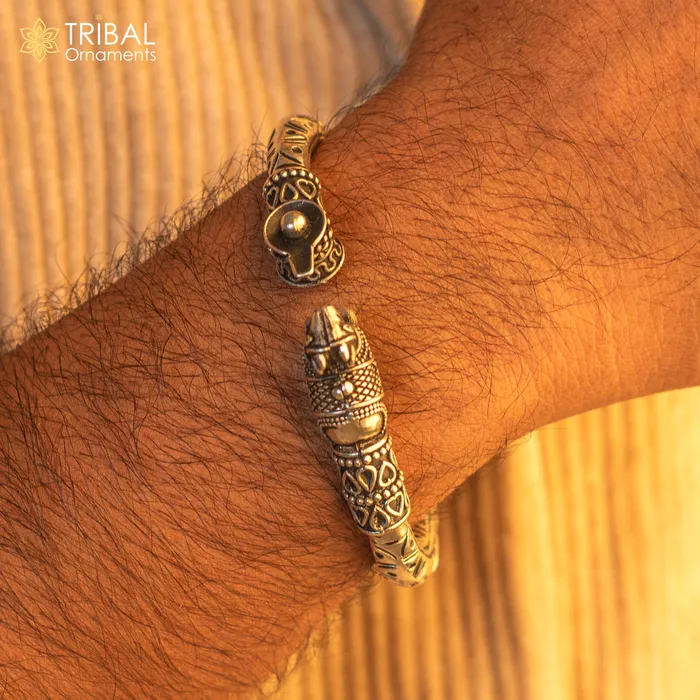 Lord Shiva lingam With Nandi maharaj design 925 sterling silver handmade bangle bracelet kada nsk821 TRIBAL ORNAMENTS Bracelets