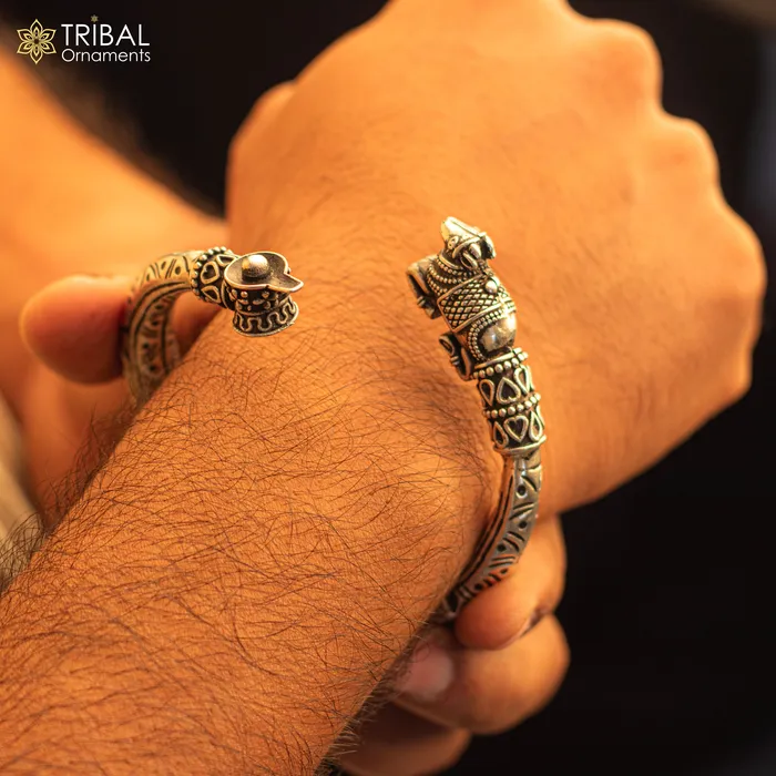 Lord Shiva lingam With Nandi maharaj design 925 sterling silver handmade bangle bracelet kada nsk821 TRIBAL ORNAMENTS Bracelets