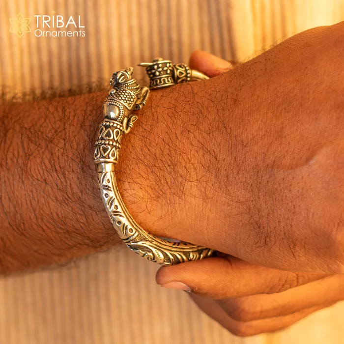 Lord Shiva lingam With Nandi maharaj design 925 sterling silver handmade bangle bracelet kada nsk821 TRIBAL ORNAMENTS Bracelets