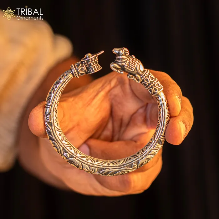 Lord Shiva lingam With Nandi maharaj design 925 sterling silver handmade bangle bracelet kada nsk821 TRIBAL ORNAMENTS Bracelets