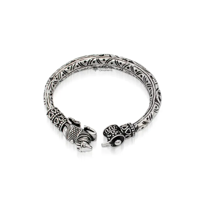 Lord Shiva lingam With Nandi maharaj design 925 sterling silver handmade bangle bracelet kada nsk821 TRIBAL ORNAMENTS Bracelets
