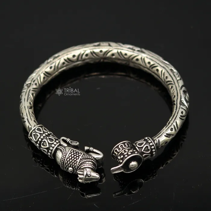 Lord Shiva lingam With Nandi maharaj design 925 sterling silver handmade bangle bracelet kada nsk821 TRIBAL ORNAMENTS Bracelets