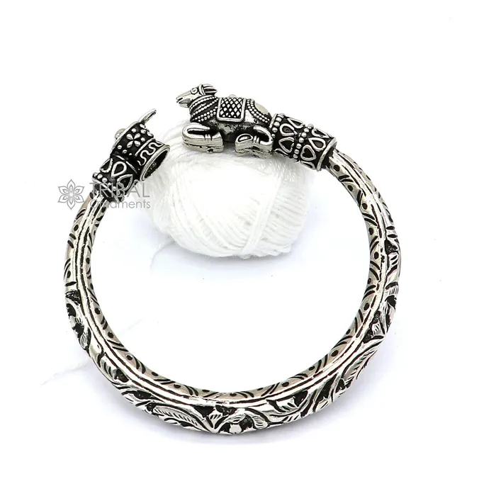 Lord Shiva lingam With Nandi maharaj design 925 sterling silver handmade bangle bracelet kada nsk821 TRIBAL ORNAMENTS Bracelets