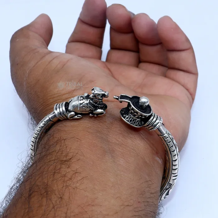 Lord Shiva lingam With Nandi maharaj design 925 sterling silver handmade bangle bracelet kada nsk844 TRIBAL ORNAMENTS Bracelets Lord Shiva lingam With Nandi maharaj design 925 sterling silver handmade bangle bracelet kada nsk844 TRIBAL ORNAMENTS Bracelets