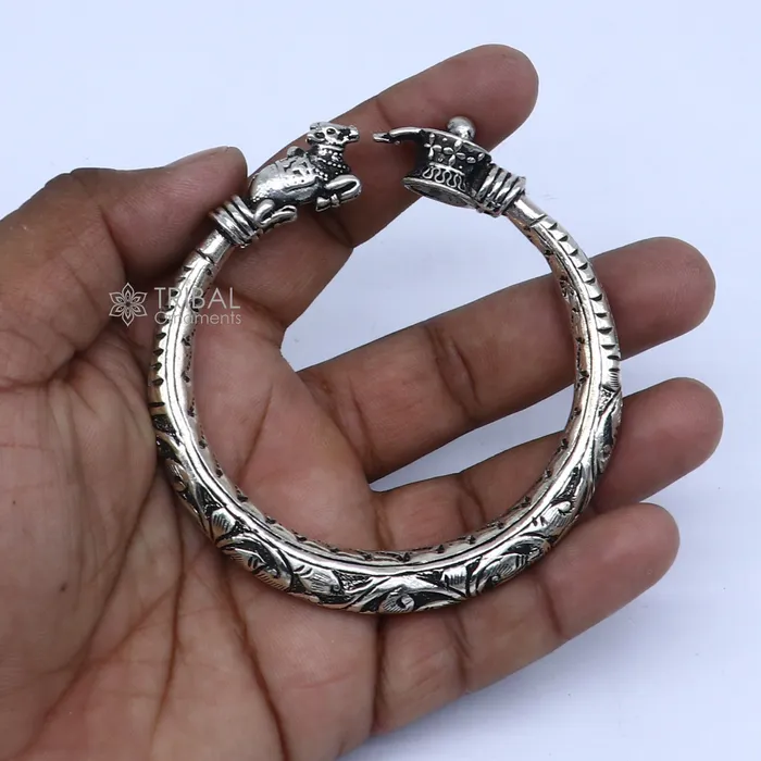 Lord Shiva lingam With Nandi maharaj design 925 sterling silver handmade bangle bracelet kada nsk844 TRIBAL ORNAMENTS Bracelets