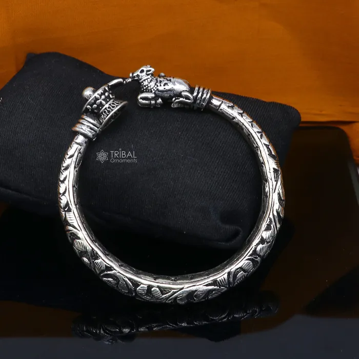 Lord Shiva lingam With Nandi maharaj design 925 sterling silver handmade bangle bracelet kada nsk844 TRIBAL ORNAMENTS Bracelets