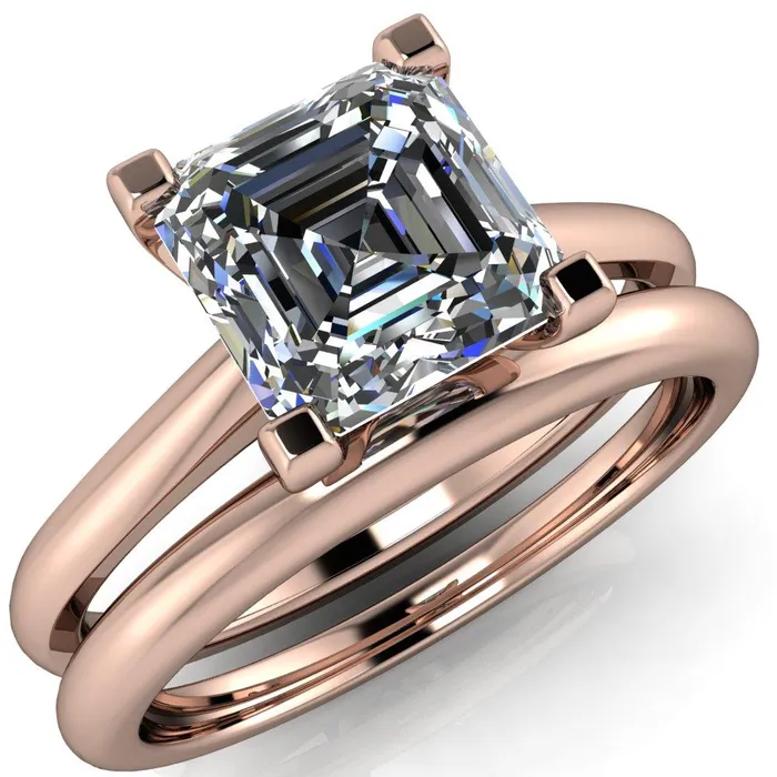 Lorraine Asscher Moissanite Solitaire High Shoulder Ring Fire Brilliance Rings