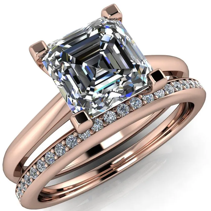 Lorraine Asscher Moissanite Solitaire High Shoulder Ring Fire Brilliance Rings