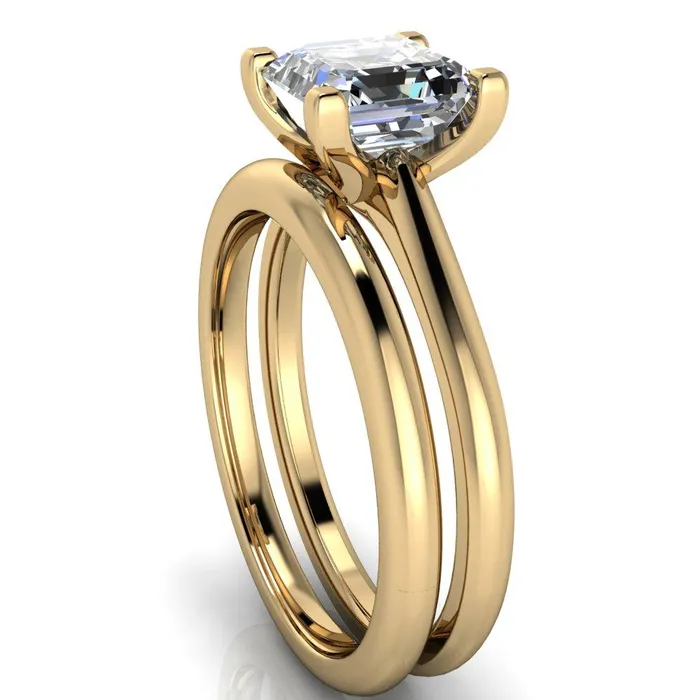 Lorraine Asscher Moissanite Solitaire High Shoulder Ring Fire Brilliance Rings