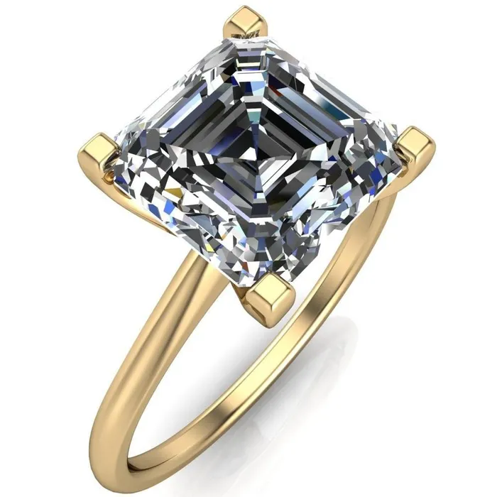 Lorraine Asscher Moissanite Solitaire High Shoulder Ring Fire Brilliance Rings