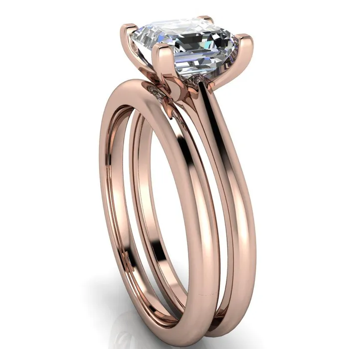 Lorraine Asscher Moissanite Solitaire High Shoulder Ring Fire Brilliance Rings