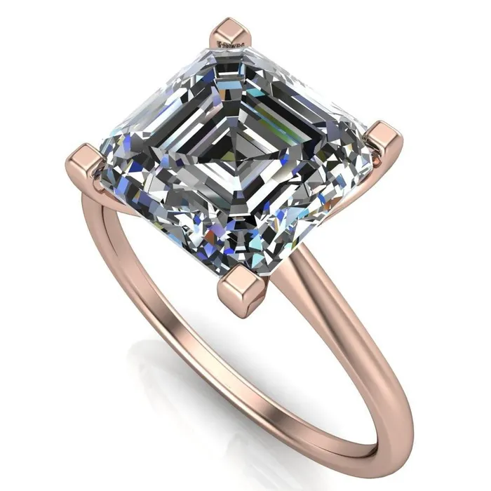 Lorraine Asscher Moissanite Solitaire High Shoulder Ring Fire Brilliance Rings