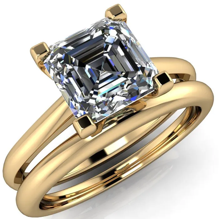 Lorraine Asscher Moissanite Solitaire High Shoulder Ring Fire Brilliance Rings