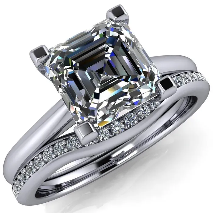 Lorraine Asscher Moissanite Solitaire High Shoulder Ring Fire Brilliance Rings