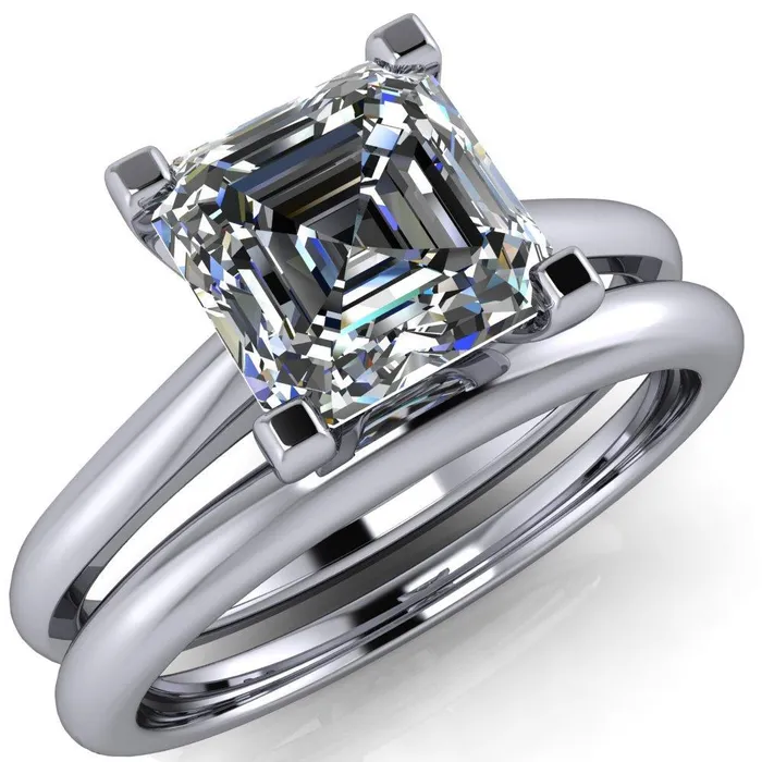 Lorraine Asscher Moissanite Solitaire High Shoulder Ring Fire Brilliance Rings