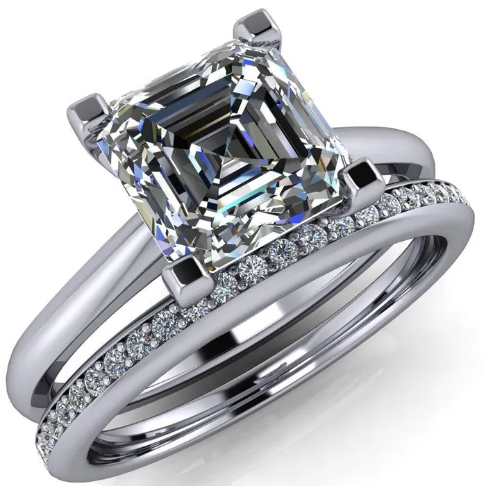 Lorraine Asscher Moissanite Solitaire High Shoulder Ring Fire Brilliance Rings