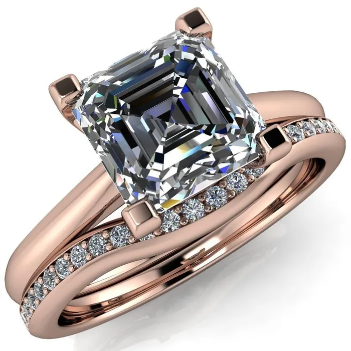 Lorraine Asscher Moissanite Solitaire High Shoulder Ring Fire Brilliance Rings