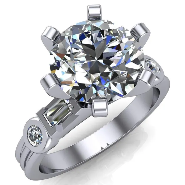 Maci Round Center Stone 6 Prong Center Double Bezel Diamond Side Ring Fire Brilliance Rings Maci Round Center Stone 6 Prong Center Double Bezel Diamond Side Ring Fire Brilliance Rings