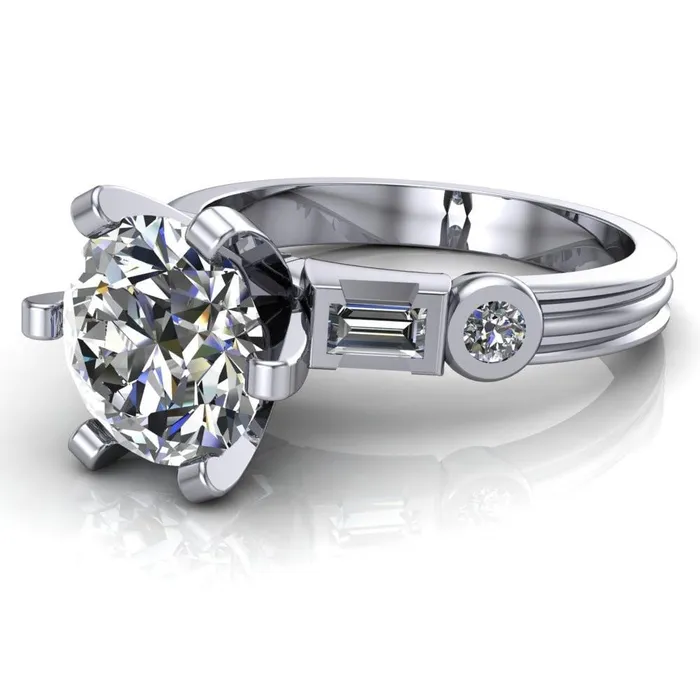 Maci Round Center Stone 6 Prong Center Double Bezel Diamond Side Ring Fire Brilliance Rings