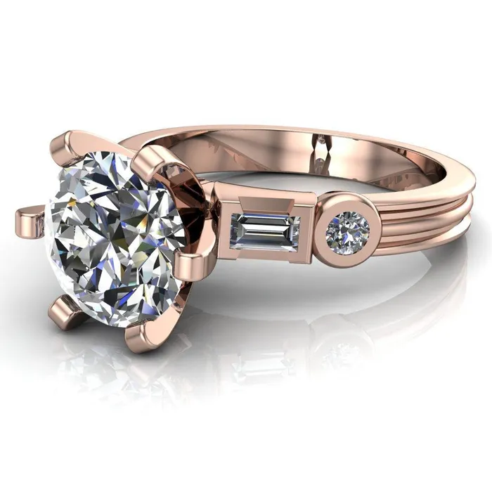 Maci Round Center Stone 6 Prong Center Double Bezel Diamond Side Ring Fire Brilliance Rings