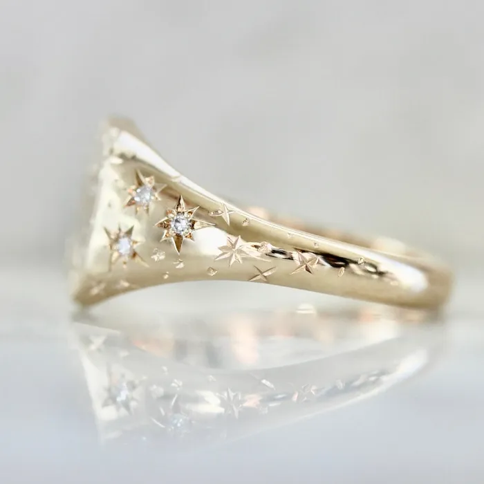 Made By Gem Breakfast Rings Orion Star Engraved Celestial Diamond Signet Ring